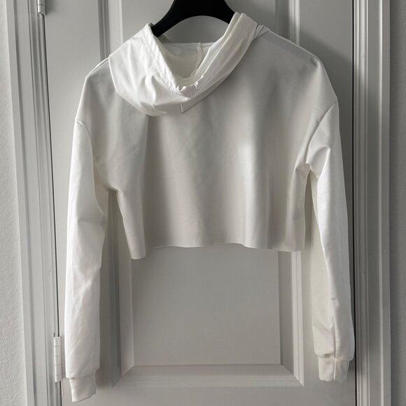White Cropped Hoodie Long Sleeve Pullover Lightweight Design For Women L - Picture 3 of 6